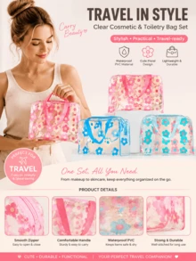 Tas Kosmetik Transparan Bermotif, Kantong Penyimpanan PVC Tahan Air Kapasitas Besar Portabel, Tas Perlengkapan Mandi Genggam untuk Pria - MultiWarna - View 2