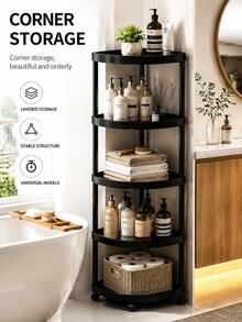3/4/5 Tier, Black/White, With Triangular Universal Wheels, Plastic Storage Rack, Modern Style, Right Angle Floor Shelf, Corner Storage For Kitchen/Bathroom Sundries, Toiletries, Floor Storage Rack, Great Holiday Gift, Suitable For All Seasons, Kitchen/Living Room/Bathroom Storage Rack - Multicolor - View 2
