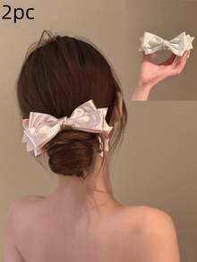 1个缎面波点蝴蝶结香蕉发夹，优雅马尾辫发圈，多功能无损发饰，爪夹，女士配饰 - 彩色 - 查看 12