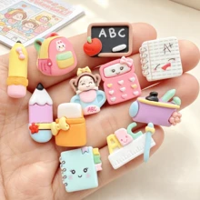 10/20/30pcs Resin Kawaii Cartoon School Supplies Books, Drawing Boards, Paintbrushes Series Flat Back Convex Round - Learning Theme, Scrapbooking, DIY Crafts, Holiday Decoration Jewelry Making Accessories - Random Mix - School Supplies - View 1