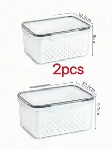 6pcs/Set (2 Lids, 2 Boxes, 2 Strainer Baskets) Square Food Storage Containers, PP Material Reusable Fridge Organizer Boxes, Suitable For Scallion, Parsley, Cilantro, Garlic, Noodles, Eggs - View 14