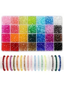840pcs/1400pcs Crystal Faceted Beads, 28 Colors, 6mm Double Cone Acrylic Crystal Pearls, Suitable For Necklace, Bracelet, Earring Jewelry Making And DIY Crafts - Multicolor - View 1