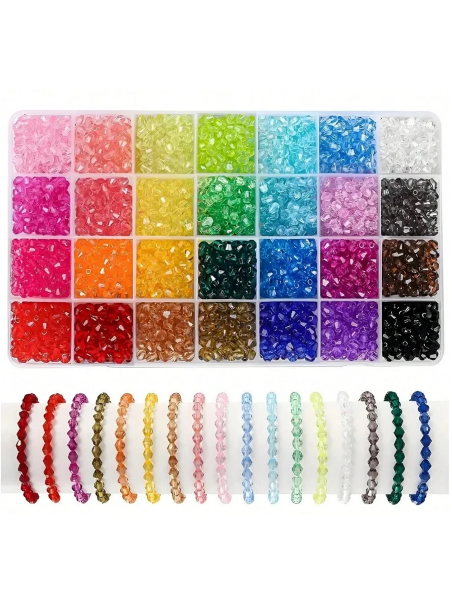 840pcs/1400pcs Crystal Faceted Beads, 28 Colors, 6mm Double Cone Acrylic Crystal Pearls, Suitable For Necklace, Bracelet, Earring Jewelry Making And DIY Crafts - Multicolor - View 1