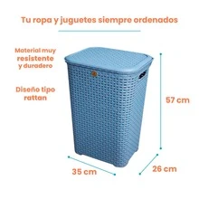Combo Of 2 Rattan Baskets With Lids - La Ardilla Plastics - Basket, Laundry Hamper, Organizer, Polypropylene Material, Durable, Lightweight And Elegant - Ideal For Indoor And Outdoor Use, Bedroom, Laundry Area. - 藍色 - 查看 8