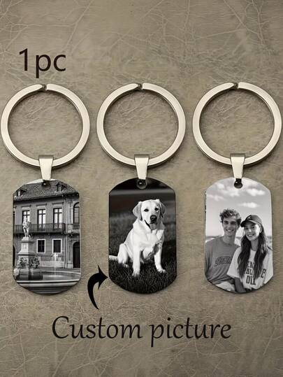 1pc Customizable Photo And Text Metal Dog Tag Keychain, Suitable For Men, Boyfriends And Family, Unique Pet Gift, Father's Day Gift