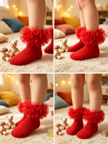 2 Pairs Baby Girls Ruffle Princess Socks With Fluffy Big Pleat Design - Multicolor - View 6