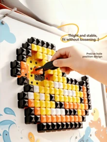 Children's DIY Pixel Mosaic Puzzle Toy, Plug-In Building Block Set, Mushroom Nail Art Craft Kit, Cartoon Animal Pattern Matching Game, Color Recognition Activity, Fine Motor Skills Toy, Portable Travel Storage Box, Interactive Learning Gift For Toddlers And Children - Multicolor - View 5