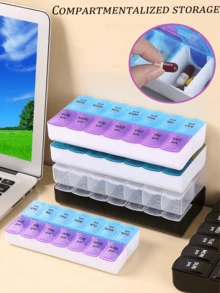 Caja de pastillas multifuncional de 14 compartimentos/4 compartimentos, caja de almacenamiento de medicamentos a prueba de polvo y humedad, caja de almacenamiento de vitaminas, botella de pastillas mini esencial para viajes, estuche de almacenamiento de medicamentos, estante de almacenamiento de medicamentos - Multicolor - Ver 4