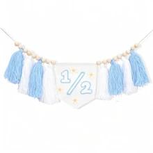 1 Set 1/2 Birthday Plaid Hat Daisy High Chair Banner Set, Suitable For 6 Months Old Boy/Girl Birthday Decoration, Sweet Cake Smash Photo Props (Blue/Pink) - Multicolor - View 16