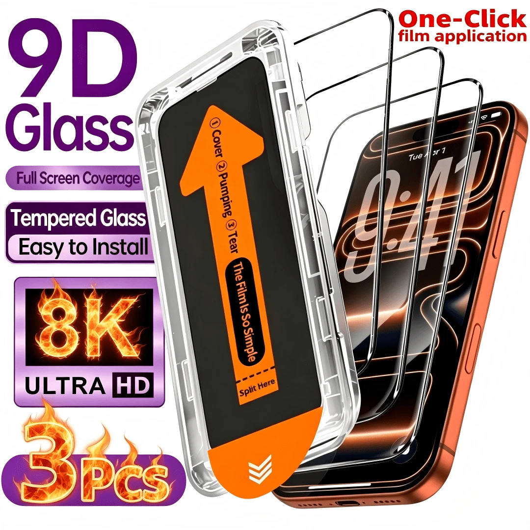 XINHONGYU 3-Pack High-Quality Tempered Glass Screen Protector, Includes Installation Kit, Compatible With IPhone 18 Pro Max/ 18 Pro/ 17 Pro Max, 17 Air, 16 Pro Max, 16 Pro, 16 Plus, 16E, 16, 15 Pro Max, 14 Pro Max, 13, 12 And 11 Series, Anti-Fingerprint - Clear - View 1