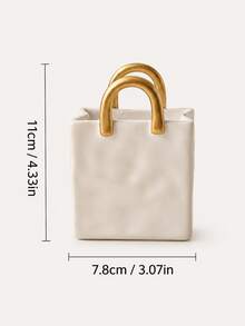 Resin Handbag Shaped Vase, White Flower Pot With Gold Handle, Modern Indoor Plant Pot, Home Office Living Room Decor, Elegant Desktop Ornament - Platinum Handbag - View 4