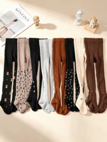 8 pares de mallas de punto casuales para niños, leggings de pie completo con estampado dulce de dibujos animados & animales, cintura elástica alta, amigables con la piel y cómodos, versátiles para uso diario / escuela / fiesta - Multicolor - Ver 12