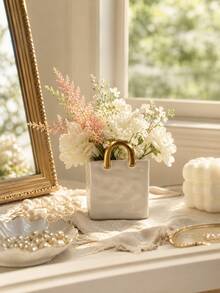 Resin Handbag Shaped Vase, White Flower Pot With Gold Handle, Modern Indoor Plant Pot, Home Office Living Room Decor, Elegant Desktop Ornament - Platinum Handbag - View 2
