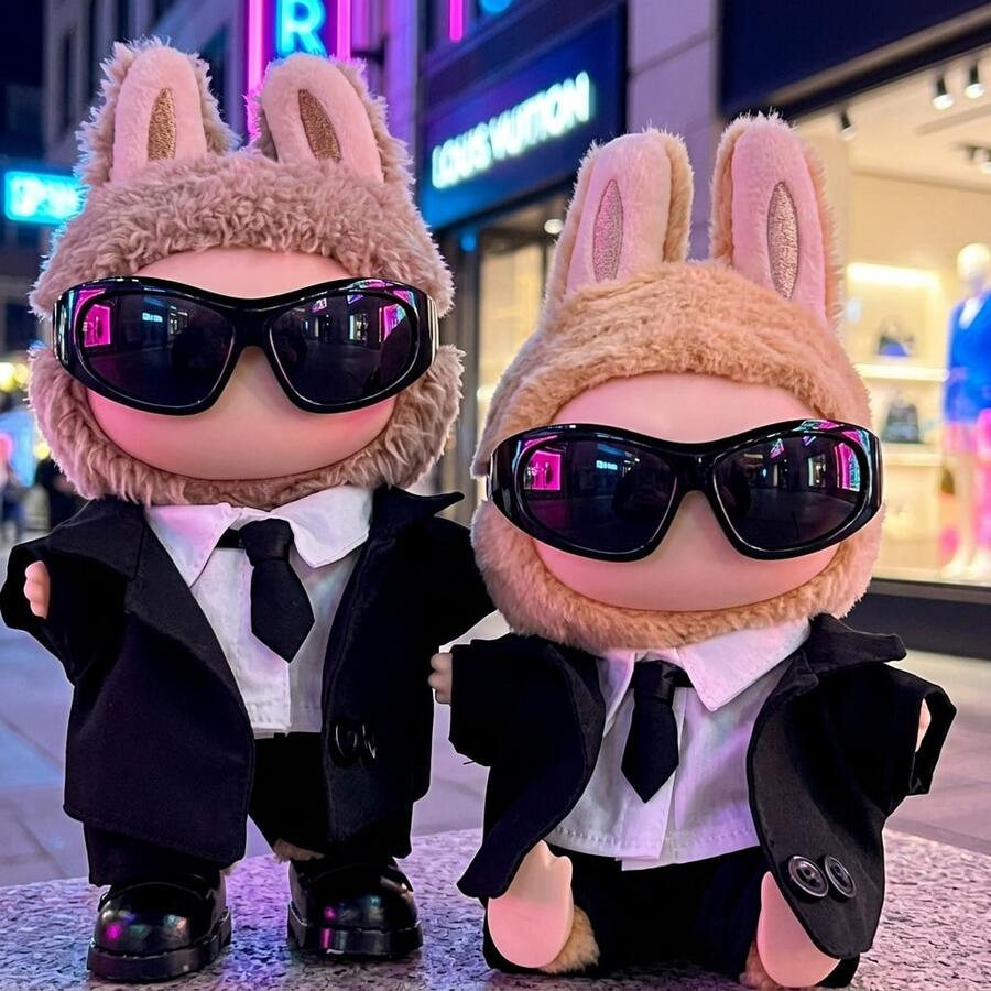 1套酷帥特務風 6.69英吋毛絨娃娃衣服,黑色西裝外套、白襯衫與領帶套裝,時尚拍照道具與禮物(不含娃娃與太陽眼鏡) - 彩色 - 查看 1