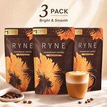 RYNE Mushroom Coffee 3-Pack Bulk Bundle, Bright & Smooth Flavor Mushroom Infused Instant Coffee, Long-Term Natural Coffee Powder Supply - 90 servings - 查看 1
