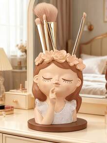 Cute Girl Flower Crown Makeup Brush Holder - Decorative Vanity Organizer, Suitable For Brushes, Cosmetics, Skincare, Perfect Choice For Bedroom And Vanity, Gift For Her - Multicolor - View 3