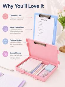 Plastic Storage Folder With Metal Clip, Multi-Functional Document Box Organizer For A4 Paper, Waterproof File Box Suitable For Office School Exam Papers, Forms, Contracts, Portable Desktop Storage Supplies, Multiple Macaron Colors Available - Multiple Styles - View 5