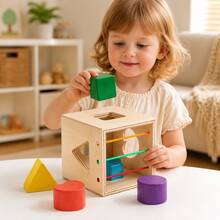 Wooden Shape Sorting Toy For Toddlers – Montessori Educational Activity Box With Colorful Geometric Blocks For Early Learning - Multicolor - View 2