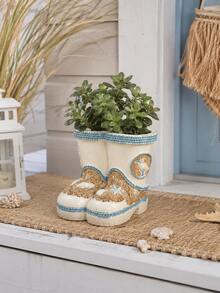Coastal Style Boot Shaped Planter Pot, Resin Succulent Flower Container, Beach Themed With Shells, Indoor Outdoor Home Garden Patio Balcony Decor - Boot-shaped Flower Pot - View 10