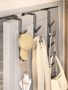 1pc Bedroom Door Hanging Rack, Clothes Hanging Rack, Plastic Home Storage Rack Behind Door, Organizing Hooks, Bag Hanging Rack - Multicolor - View 9