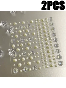 2件裝亮面水鑽壓克力鑽石貼紙，愛心、花朵與條紋珍珠貼紙，適用於臉部、頭髮、指甲，適合DIY派對、學校派對、聚會、舞台表演、Cosplay、臉部與頭髮裝飾，時尚簡約 - 彩色 - 查看 9
