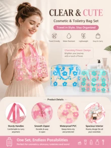 Tas Kosmetik Transparan Bermotif, Kantong Penyimpanan PVC Tahan Air Kapasitas Besar Portabel, Tas Perlengkapan Mandi Genggam untuk Pria - MultiWarna - View 1