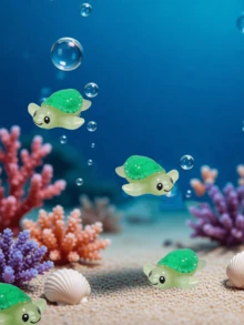 100/50/20/10/1個迷你綠色樹脂海龜，發光小型海洋動物擺飾，適合DIY仙女花園、盆栽植物裝飾、園藝裝飾、汽車內飾、派對與生日裝飾 - 彩色 - 查看 7