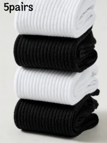 5 Pairs White Men's Mid-Calf Sports Basketball Socks, Thickened Terry Long Toe Moisture-Wicking Design, Unisex - Multicolor - View 4