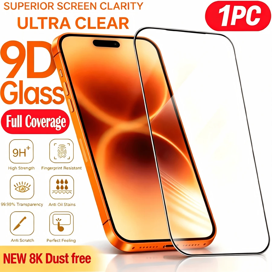 1片 9D 全螢幕鋼化玻璃螢幕保護貼 - 相容於 17 Pro Max, 16 Pro Max, 16e, 15, 14 Plus, 13, 12, 11 Pro Max, X, XS MAX, XR | 高畫質、防刮、無氣泡安裝、相容保護殼、高級玻璃保護、光滑表面、防眩光、高級配件 - 無色 - 查看 1
