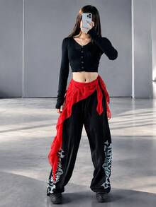 Jazz Dance Layered Chiffon Hip Scarf, Ruffle Sheer Waist Apron, Y2K Tassel Hip Cover, Street Style Hip Hop Dance Accessory, Versatile Waist Scarf - Multicolor - View 4
