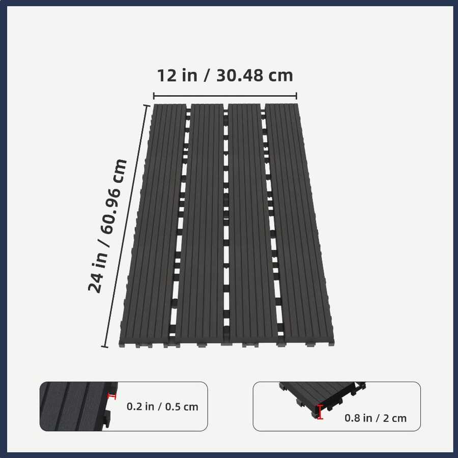 12x24 Inch Interlocking Outdoor Plastic Floor Tiles, 10/20 Pieces Per Pack With Corner Pieces And Edge Strips, Snap-Fit ​​Splicing System, Heat-Resistant And Slip-Resistant, Suitable For Indoor And Outdoor Spaces.
