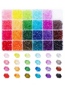 840pcs/1400pcs Crystal Faceted Beads, 28 Colors, 6mm Double Cone Acrylic Crystal Pearls, Suitable For Necklace, Bracelet, Earring Jewelry Making And DIY Crafts - Multicolor - View 12