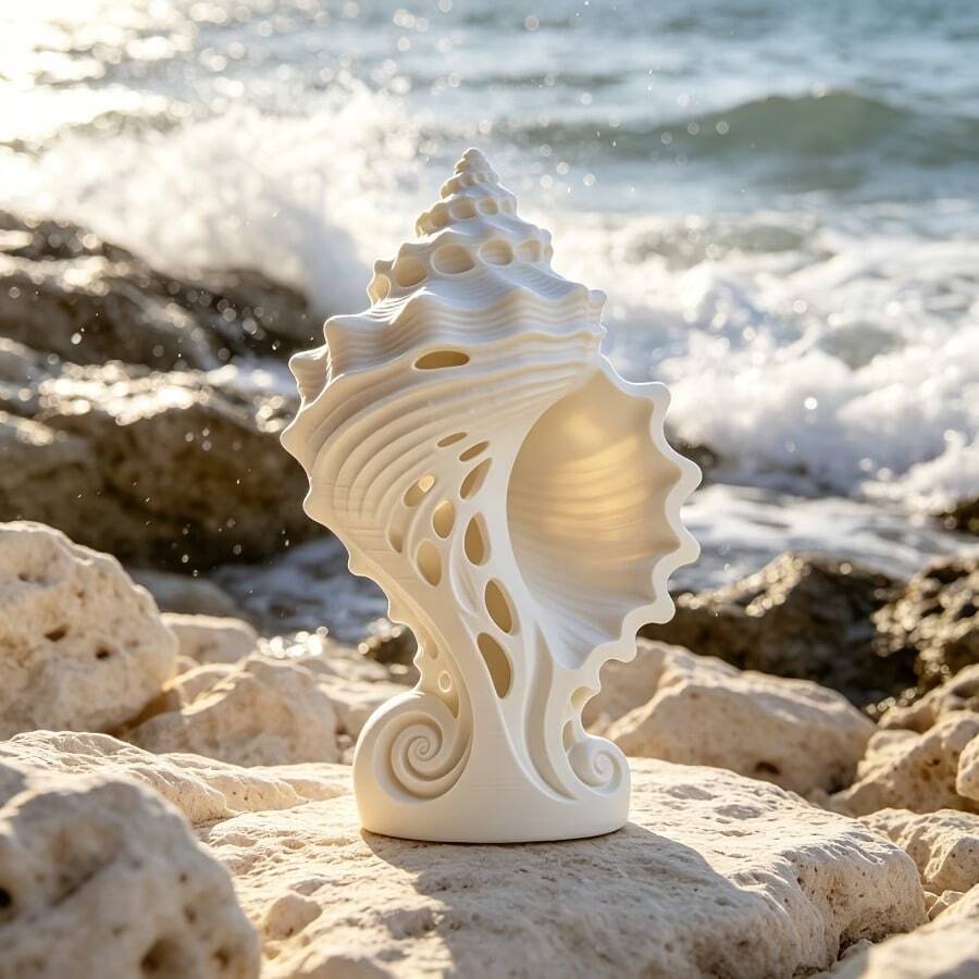 1個中空海螺殼雕塑，藝術海螺殼裝飾品 | 海洋風桌面裝飾/侘寂風民宿入口裝飾壁龕創意軟裝 - 1PC - 查看 1