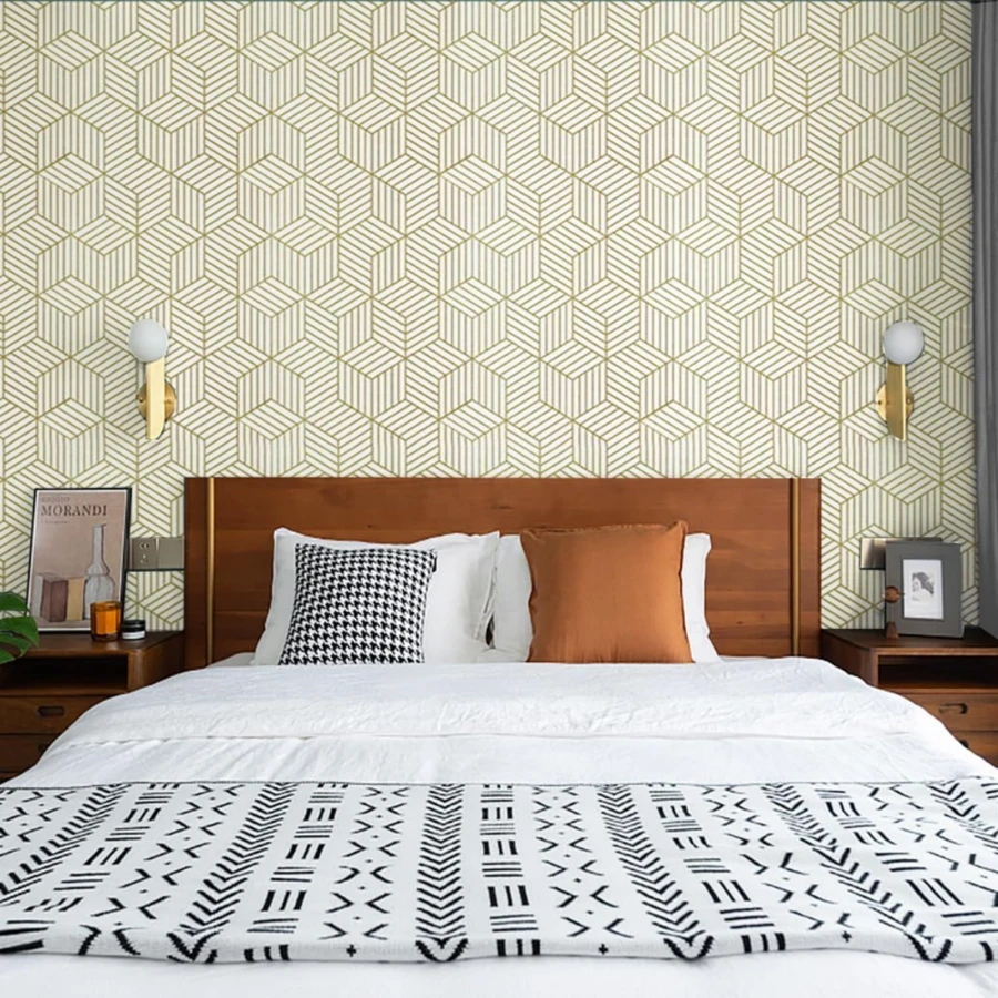 1 Gulungan Wallpaper Pola Geometris Emas, Stiker Dinding Perekat Mandiri yang Dapat Dilepas untuk Dekorasi Rumah, Cocok untuk Kamar Tidur, Ruang Makan, Dapur, Lemari, Stiker Renovasi Furnitur Meja Dapur yang Tebal dan Anti Jamur yang Dapat Dilepas