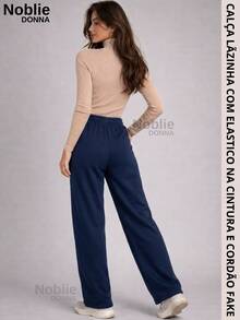 Women's Comfortable Wide Leg Wool Pants, Loose Fit, High Waist, Casual, For Everyday Wear. - Navy Blue - View 5