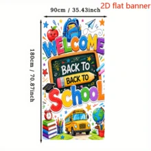 2D Flag, Welcome Back To School Theme Banner Background, Featuring School Bus, Blackboard, Schoolbag, Books And Other Campus Elements. Made Of Polyester Material, No Power Supply Required. (1).Png - View 5