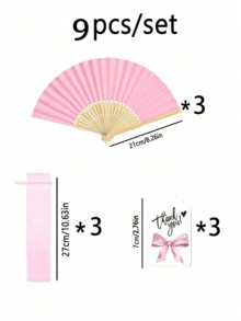 3-60件組優雅折疊手搖扇套組，含感謝卡與禮品袋，竹製手搖扇，適合新娘使用，適合作為伴娘禮物與婚禮裝飾，完美適用於派對、活動與夏季配件 - 粉紅色 - 查看 12