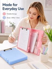 Plastic Storage Folder With Metal Clip, Multi-Functional Document Box Organizer For A4 Paper, Waterproof File Box Suitable For Office School Exam Papers, Forms, Contracts, Portable Desktop Storage Supplies, Multiple Macaron Colors Available - Multiple Styles - View 2