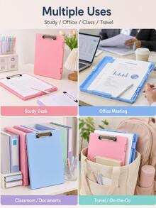 Plastic Storage Folder With Metal Clip, Multi-Functional Document Box Organizer For A4 Paper, Waterproof File Box Suitable For Office School Exam Papers, Forms, Contracts, Portable Desktop Storage Supplies, Multiple Macaron Colors Available - Multiple Styles - View 4