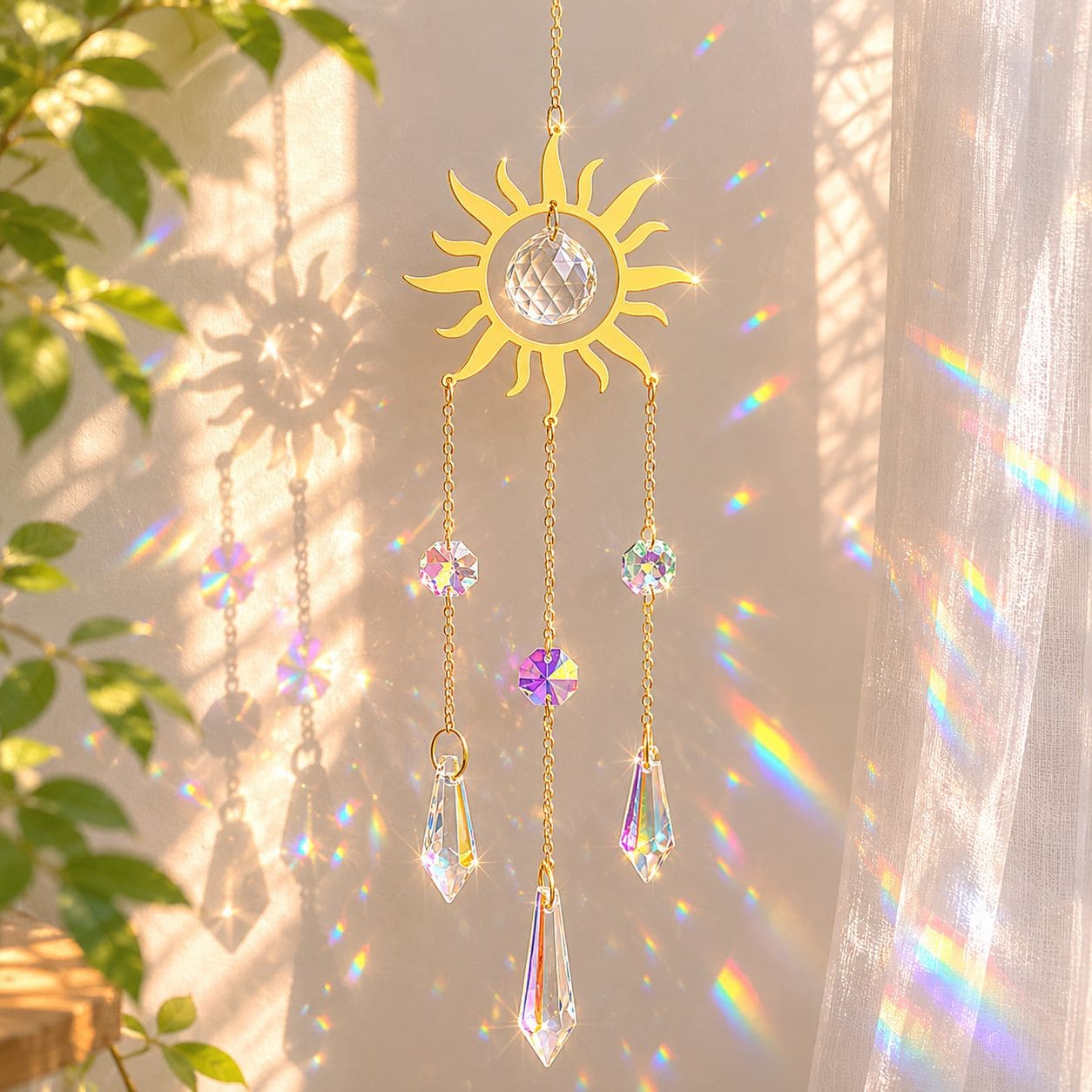 1pc Natural Crystal Sun Catcher Crystal Wind Chime Car Hanging Ornament Home Indoor Hanging Sunlight Diffuser - Sun Crystal Pendant - View 1