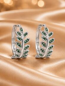 Pendientes de aro zirconia cúbica con diseño de hoja - Plateado - Ver 10