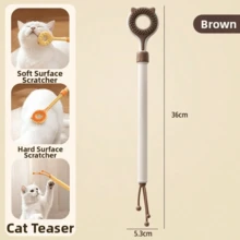 2 In 1 Cat Teaser Wand & Massage Scratching Brush, 36-55cm Extendable Telescopic Cat Fishing Pole Toy, Soft Skin Friendly Pet Grooming Massager, Relieve Itchy Skin Interactive Exercise Toy, Anti Boredom Play Supplies For Indoor Kitten & Adult Cats - Multicolor - View 8