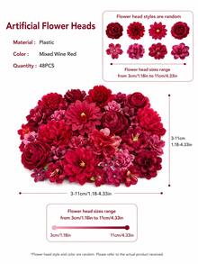 MEHELANY 148/48/24件紅色混色大麗花、玫瑰、雛菊人造花組合，小絲綢雛菊花頭，適用於居家婚禮派對裝飾、DIY花環/花串裝飾、客廳桌面蛋糕裝飾，適合女性/女孩/妻子DIY手工禮物 - 紅色 - 查看 3