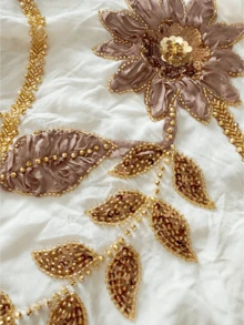 Elegant Arabic Kaftan Dress, Stand Collar Cape Sleeves, Decorated With Exquisite Beading And Contrast Color Sequin Floral Embroidery - Apricot - View 6