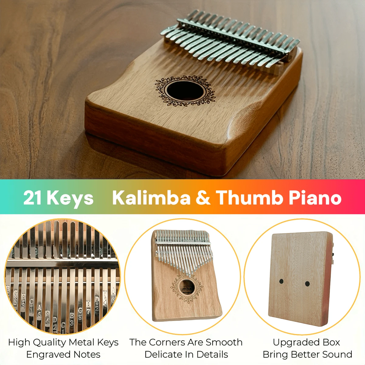 Piano Jempol Kayu 21 Kunci, Kalimba Warna Kayu Alami, Alat Musik Petik Jari Portabel, Cocok Untuk Pertunjukan Pesta, Hadiah Festival, Dan Pemula Dalam Musik - View 1