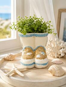 Coastal Style Boot Shaped Planter Pot, Resin Succulent Flower Container, Beach Themed With Shells, Indoor Outdoor Home Garden Patio Balcony Decor - Boot-shaped Flower Pot - View 6