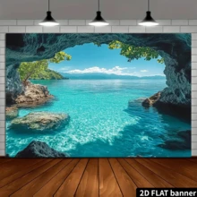 1pc 2D Flat Summer Blue-Green Ocean Landscape Wall Tapestry, 100% Polyester, Suitable For Party Decoration, No Electricity Required, Ideal Choice For Photography Studio Props - A - View 5
