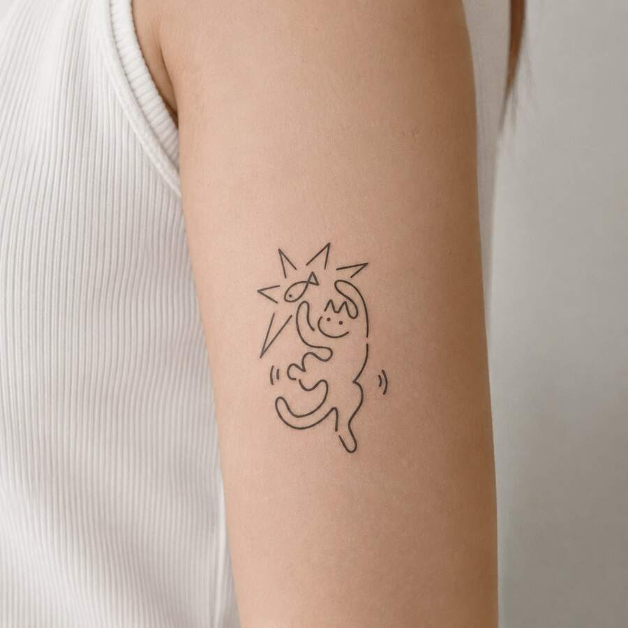 1 pieza Tatuaje temporal impermeable resistente al roce de PVC con patrón realista y divertido de gatito, adecuado para uso diario - Gris - Ver 1