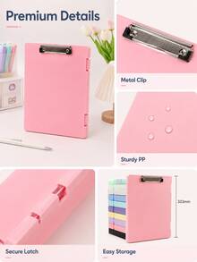Plastic Storage Folder With Metal Clip, Multi-Functional Document Box Organizer For A4 Paper, Waterproof File Box Suitable For Office School Exam Papers, Forms, Contracts, Portable Desktop Storage Supplies, Multiple Macaron Colors Available - Multiple Styles - View 3