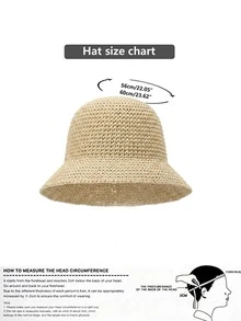 1pc Women's Vacation Style Summer Sun Protection Straw Bucket Hat, UPF 50+ Sun Hat, Suitable For Daily Outdoor Wear And Beach Travel Photography - A - View 6